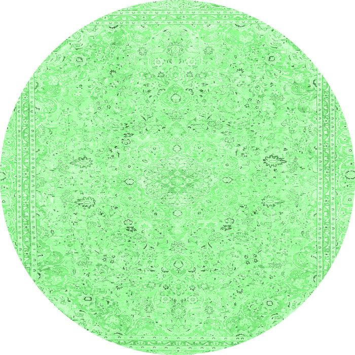 Round Machine Washable Abstract Emerald Green Modern Area Rugs, wshabs2155emgrn