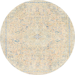 Round Machine Washable Abstract Tan Brown Rug, wshabs2155