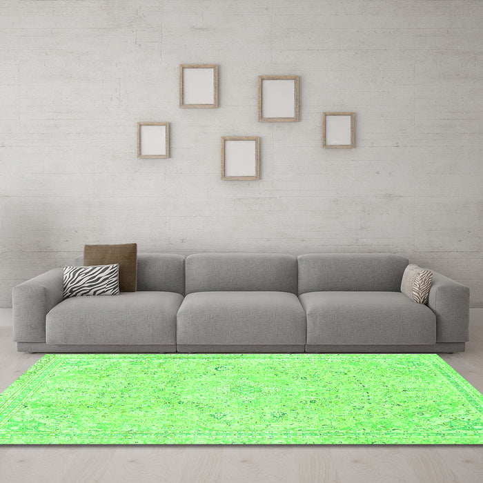 Machine Washable Abstract Green Modern Area Rugs in a Living Room,, wshabs2155grn