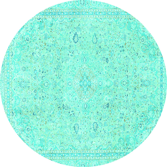 Round Machine Washable Abstract Turquoise Modern Area Rugs, wshabs2155turq