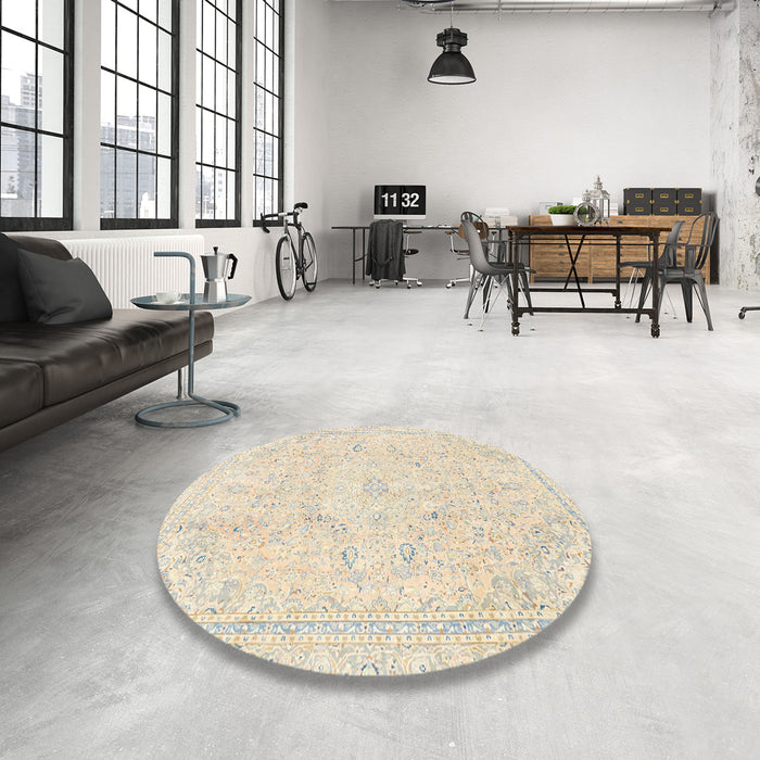 Round Abstract Tan Brown Modern Rug in a Office, abs2155