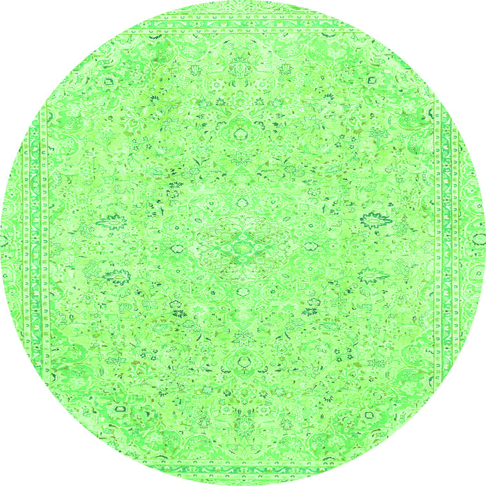 Round Machine Washable Abstract Green Modern Area Rugs, wshabs2155grn
