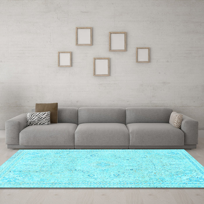 Machine Washable Abstract Light Blue Modern Rug in a Living Room, wshabs2155lblu