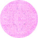 Round Machine Washable Abstract Pink Modern Rug, wshabs2155pnk