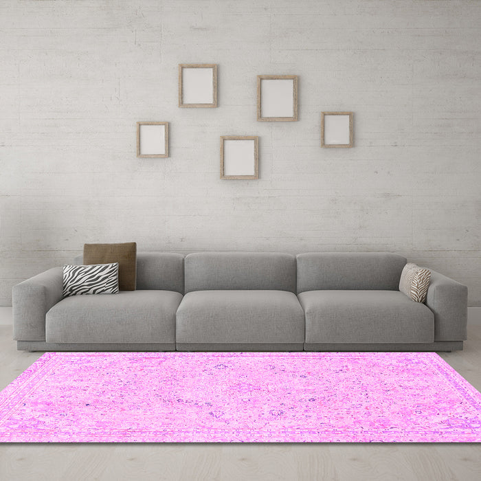 Machine Washable Abstract Pink Modern Rug in a Living Room, wshabs2155pnk