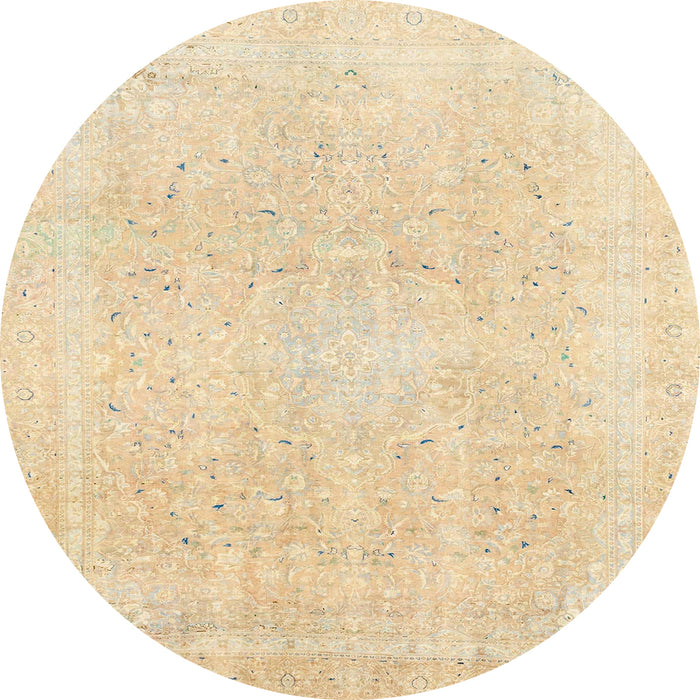 Round Machine Washable Abstract Sun Yellow Rug, wshabs2156