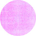 Round Machine Washable Abstract Purple Modern Area Rugs, wshabs2156pur