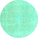 Round Machine Washable Abstract Turquoise Modern Area Rugs, wshabs2156turq