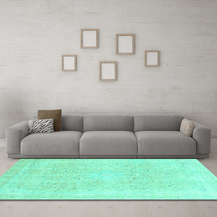 Machine Washable Abstract Turquoise Modern Area Rugs in a Living Room,, wshabs2156turq
