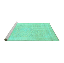 Sideview of Machine Washable Abstract Turquoise Modern Area Rugs, wshabs2156turq