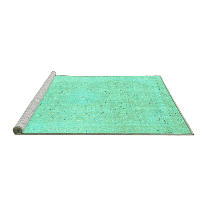 Sideview of Machine Washable Abstract Turquoise Modern Area Rugs, wshabs2156turq
