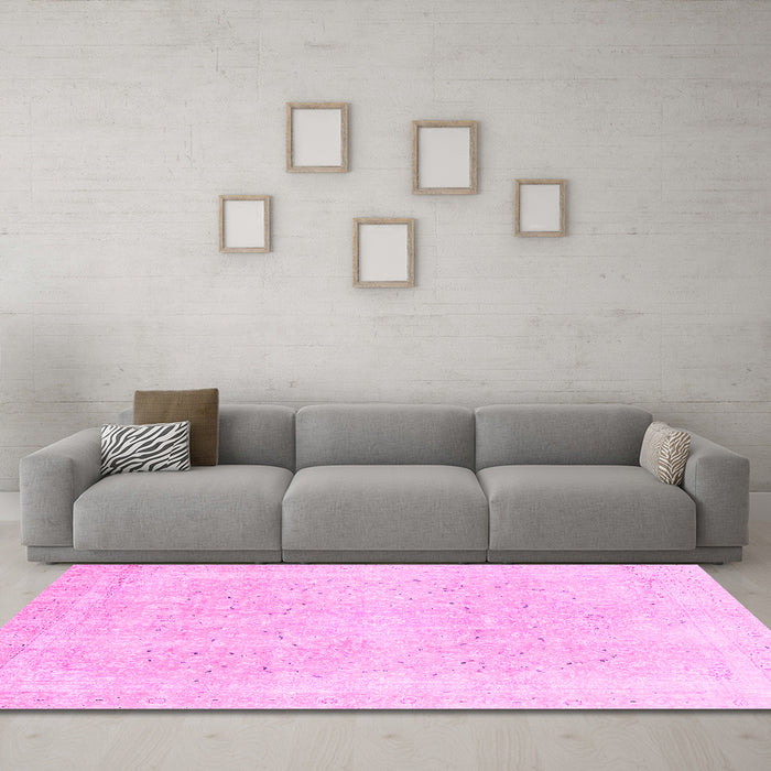 Machine Washable Abstract Pink Modern Rug in a Living Room, wshabs2156pnk