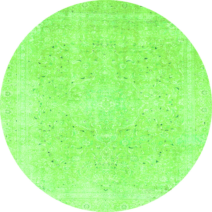 Round Machine Washable Abstract Green Modern Area Rugs, wshabs2156grn