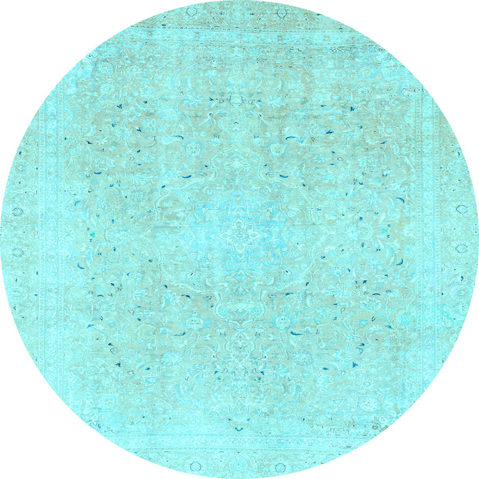Round Machine Washable Abstract Light Blue Modern Rug, wshabs2156lblu