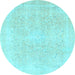 Round Machine Washable Abstract Light Blue Modern Rug, wshabs2156lblu