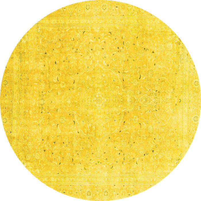 Round Machine Washable Abstract Yellow Modern Rug, wshabs2156yw