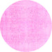 Round Machine Washable Abstract Pink Modern Rug, wshabs2156pnk