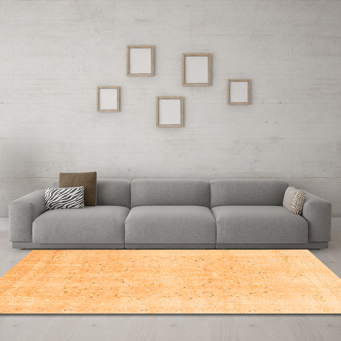 Machine Washable Abstract Orange Modern Area Rugs in a Living Room, wshabs2156org