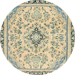 Round Abstract Brown Gold Modern Rug, abs2157