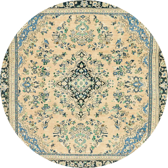 Round Abstract Brown Gold Modern Rug, abs2157