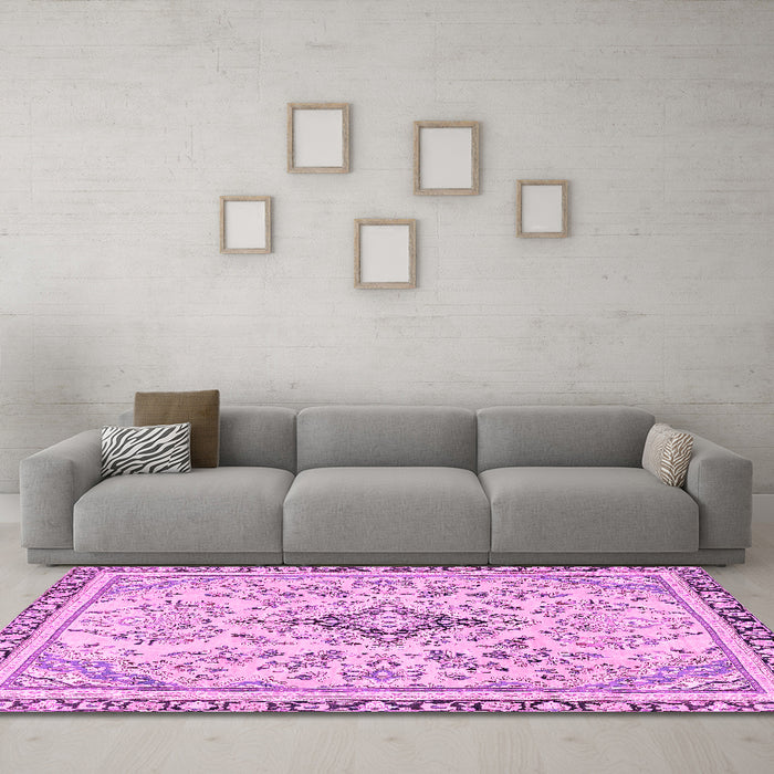 Machine Washable Abstract Pink Modern Rug in a Living Room, wshabs2157pnk