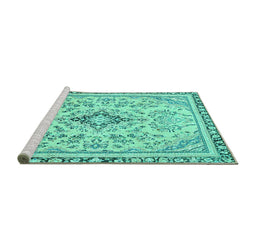 Sideview of Machine Washable Abstract Turquoise Modern Area Rugs, wshabs2157turq