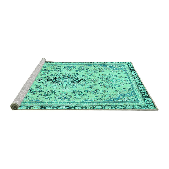 Sideview of Machine Washable Abstract Turquoise Modern Area Rugs, wshabs2157turq