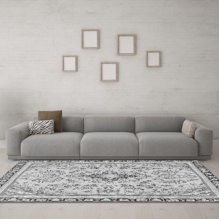 Machine Washable Abstract Gray Modern Rug in a Living Room,, wshabs2157gry