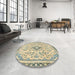 Round Machine Washable Abstract Brown Gold Rug in a Office, wshabs2157