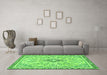 Machine Washable Abstract Green Modern Area Rugs in a Living Room,, wshabs2157grn