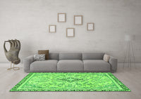 Machine Washable Abstract Green Modern Rug, wshabs2157grn