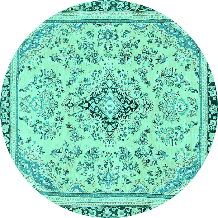 Round Machine Washable Abstract Turquoise Modern Area Rugs, wshabs2157turq