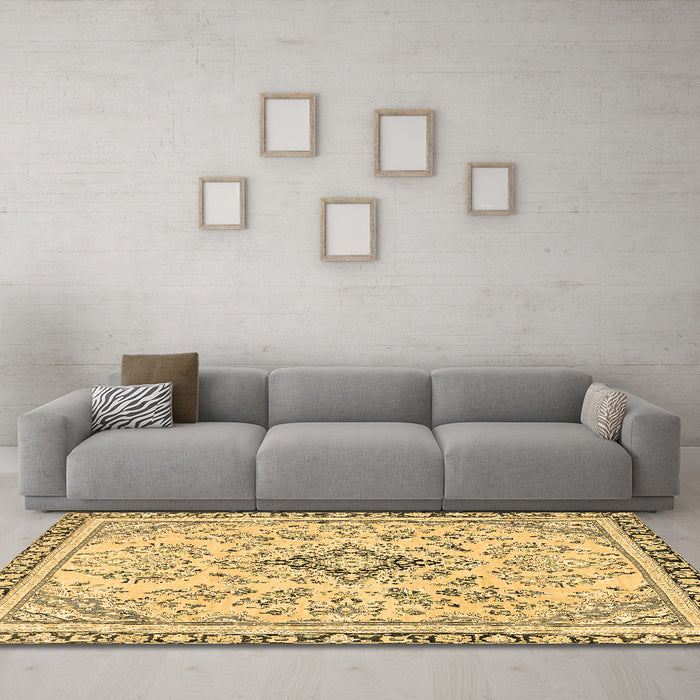 Machine Washable Abstract Brown Modern Rug in a Living Room,, wshabs2157brn