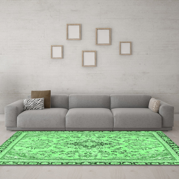 Machine Washable Abstract Emerald Green Modern Area Rugs in a Living Room,, wshabs2157emgrn