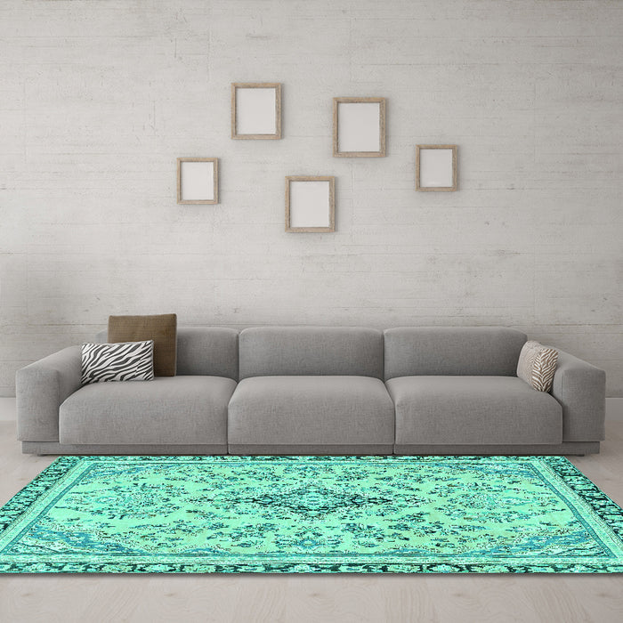 Machine Washable Abstract Turquoise Modern Area Rugs in a Living Room,, wshabs2157turq