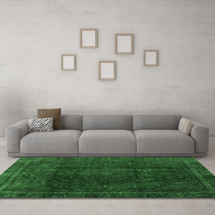 Machine Washable Abstract Emerald Green Modern Area Rugs in a Living Room,, wshabs2158emgrn