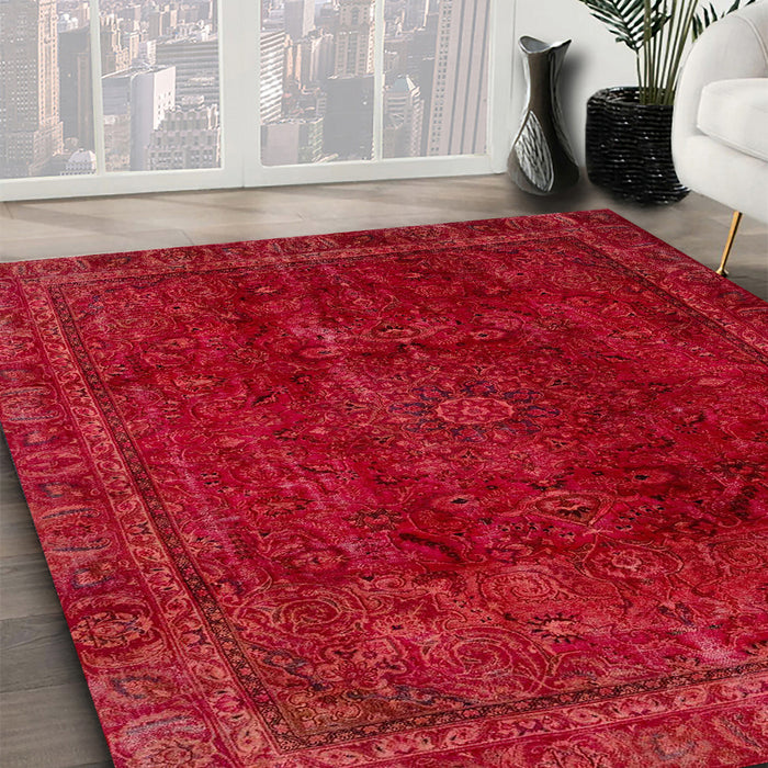 Machine Washable Abstract Red Rug in a Family Room, wshabs2158