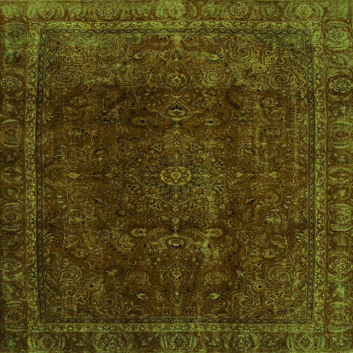 Square Machine Washable Abstract Green Modern Area Rugs, wshabs2158grn