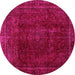 Round Machine Washable Abstract Pink Modern Rug, wshabs2158pnk