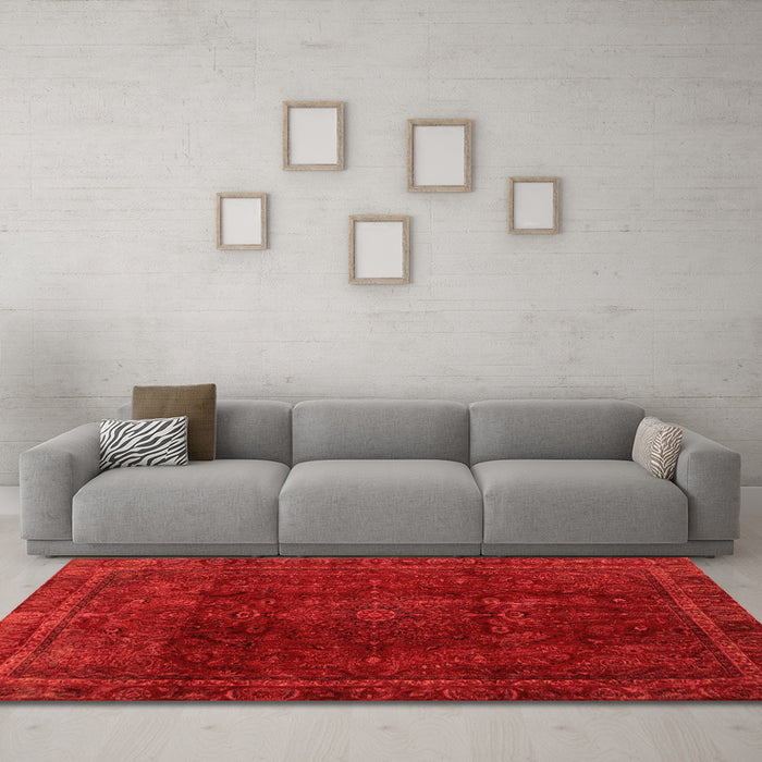 Machine Washable Abstract Orange Modern Area Rugs in a Living Room, wshabs2158org