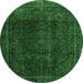 Round Abstract Emerald Green Modern Rug, abs2158emgrn