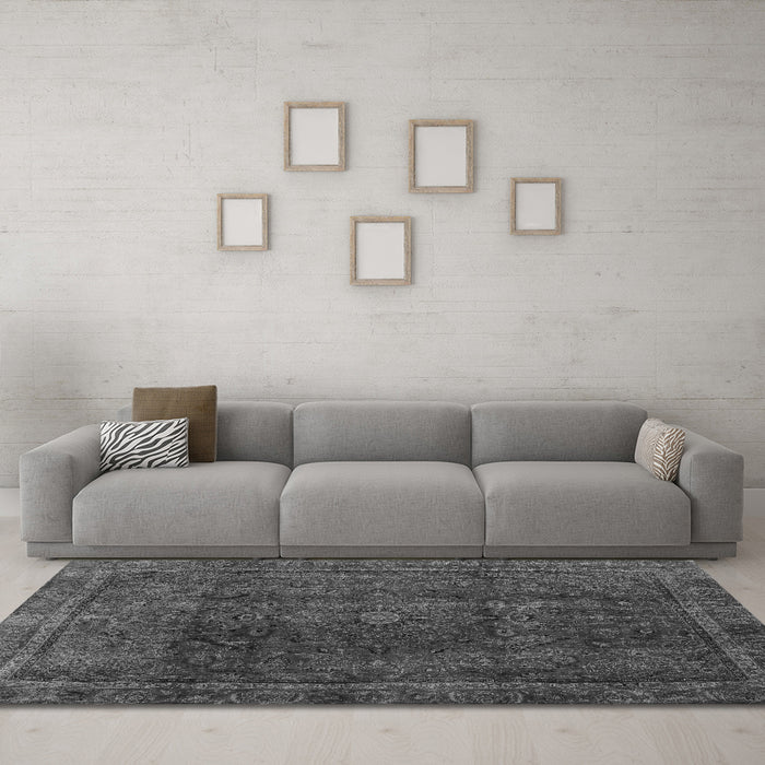 Machine Washable Abstract Gray Modern Rug in a Living Room,, wshabs2158gry