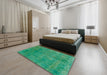 Abstract Jade Green Modern Rug in a Bedroom, abs2159