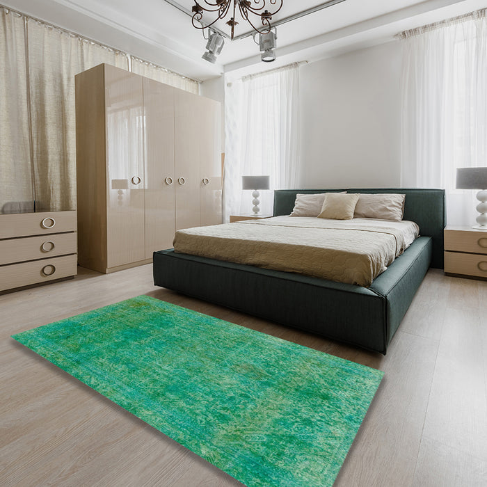 Abstract Jade Green Modern Rug in a Bedroom, abs2159