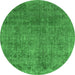 Round Abstract Emerald Green Modern Rug, abs2159emgrn