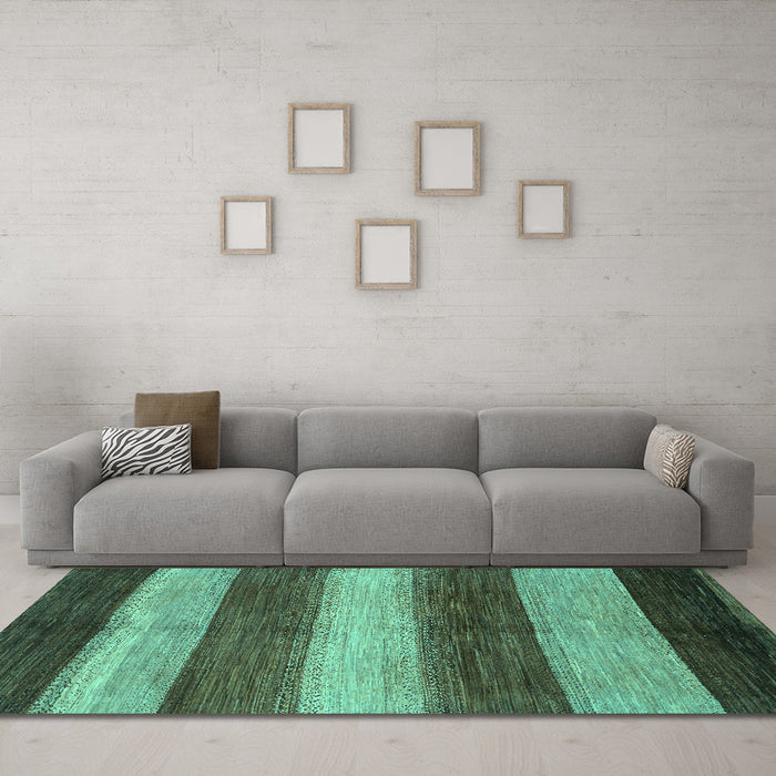 Machine Washable Abstract Turquoise Modern Area Rugs in a Living Room,, wshabs215turq