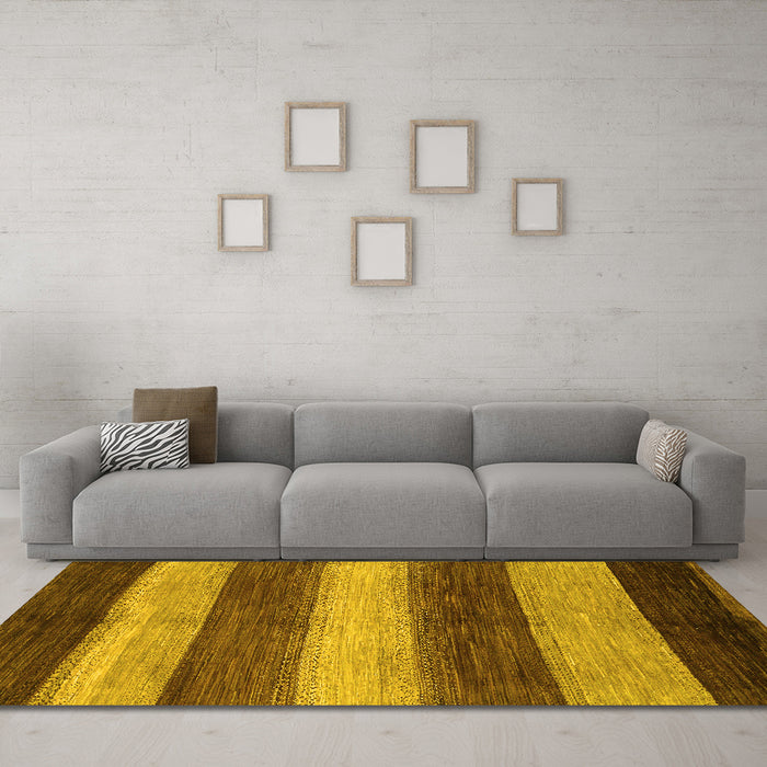 Machine Washable Abstract Yellow Modern Rug in a Living Room, wshabs215yw