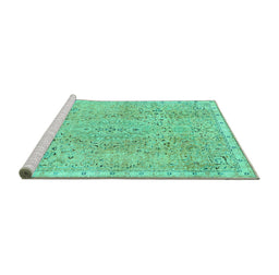 Sideview of Machine Washable Abstract Turquoise Modern Area Rugs, wshabs2160turq