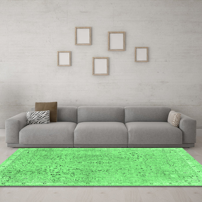 Machine Washable Abstract Emerald Green Modern Area Rugs in a Living Room,, wshabs2160emgrn
