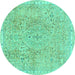 Round Machine Washable Abstract Turquoise Modern Area Rugs, wshabs2160turq